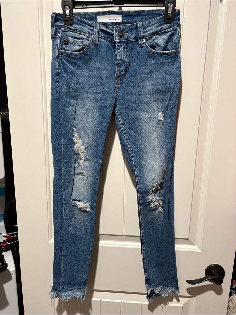 KanCan Distressed Light Blue Skinny Jeans with Frayed Hem